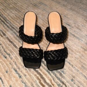 Black Braided Block Heels
